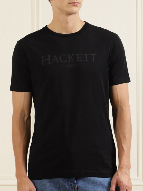 

HACKETT LONDON Men Black Typography Pure Cotton T-shirt