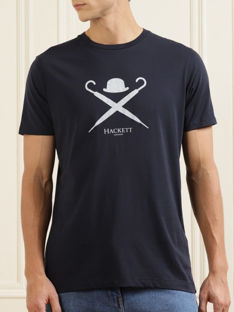 

HACKETT LONDON Men Navy Blue Printed Pure Cotton T-shirt