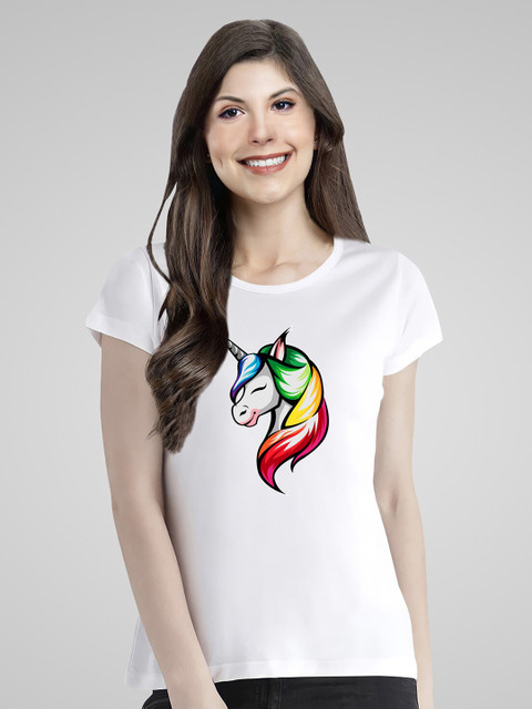 

Pootlu Women White Printed Extended Sleeves T-shirt