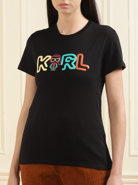

Karl Lagerfeld Women Black Typography Printed Cotton T-shirt