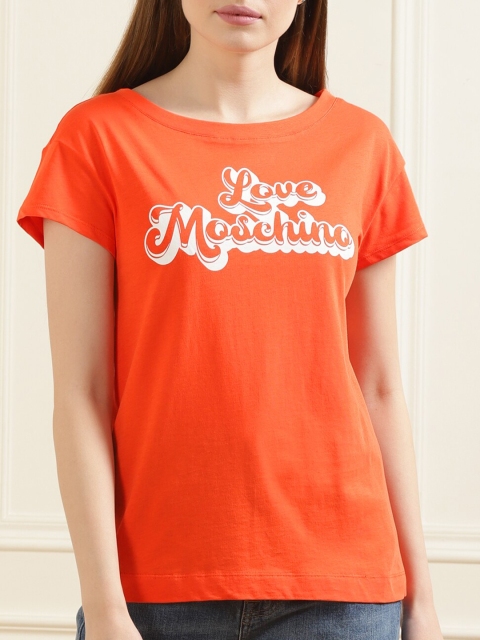 

LOVE MOSCHINO Women Pink Typography Printed Pure Cotton Applique T-shirt