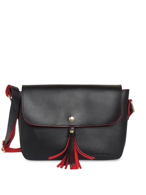 

Kanvas Katha Black PU Bowling Sling Bag with Tasselled