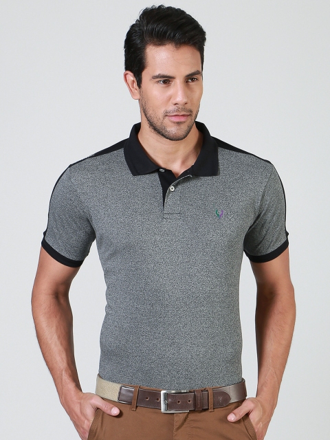 

Solly Sport by Allen Solly Men Grey Melange & Black Colourblocked Polo Collar T-Shirt