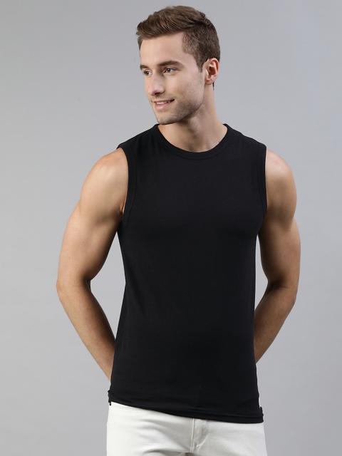 

abof Men Black Solid Pure Cotton Innerwear Vest