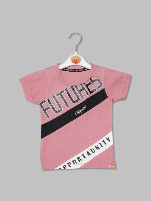 

Mumkins Boys Pink Sports Colourblocked V-Neck Applique T-shirt