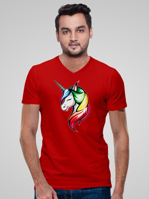

Pootlu Men Red Printed V-Neck T-shirt