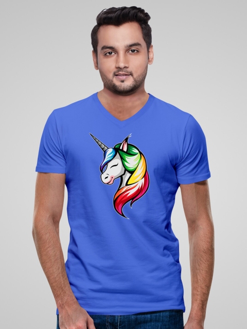 

Pootlu Men Blue Printed V-Neck T-shirt