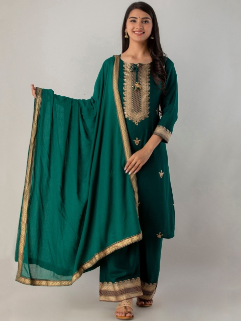 

Lovista Women Green Viscose Rayon Printed Anarkali Kurta Dupatta Set