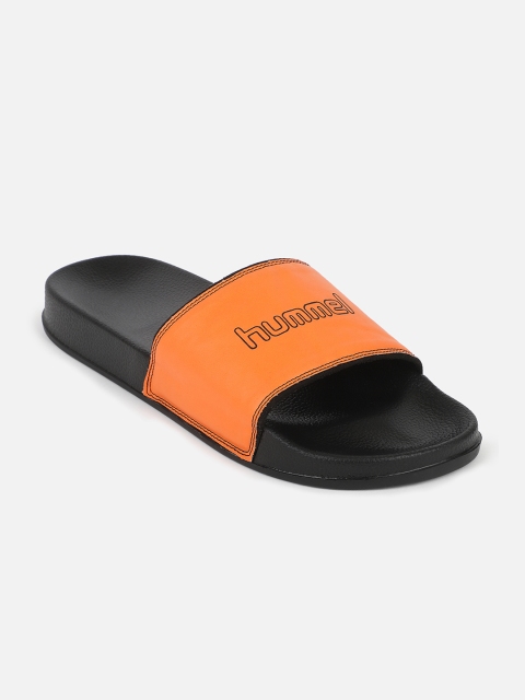 

hummel Men Orange & Black Printed Sliders