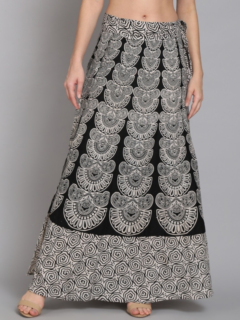 

SOUNDARYA Women Black & White Printed Flared Cotton Maxi-Skirt