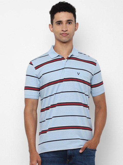 

Allen Solly Men Blue Striped Polo Collar Applique T-shirt