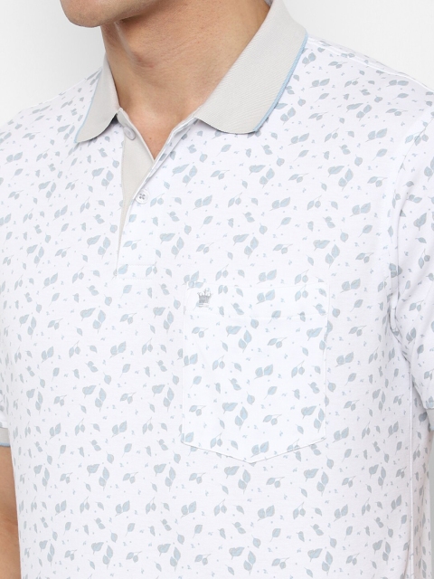 

Louis Philippe Men White Floral Printed Polo Collar Cotton T-shirt