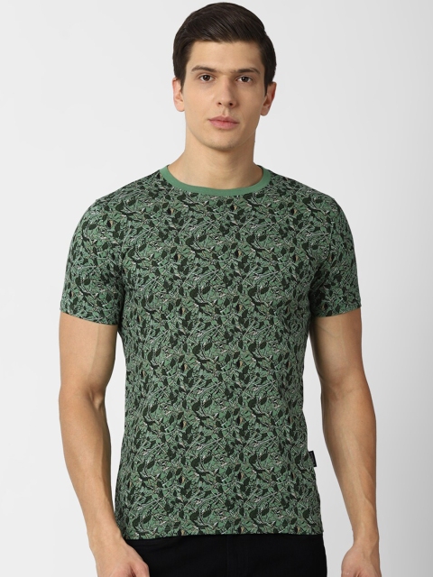 

V Dot Men Green Floral Printed Slim Fit Cotton T-shirt