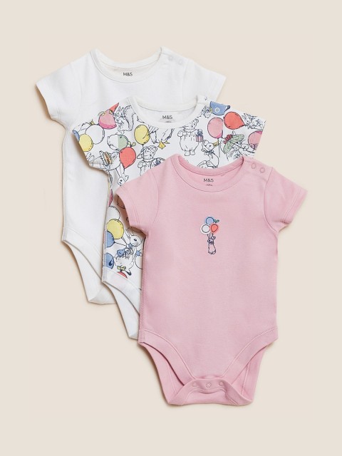 

Marks & Spencer Kids Set of 3 Printed Cotton Bodysuits, Pink