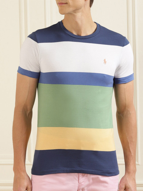 

Polo Ralph Lauren Men Navy Blue & Green Colourblocked Pure Cotton T-shirt