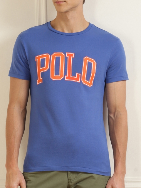 

Polo Ralph Lauren Men Blue & Orange Typography Printed Pure Cotton T-shirt