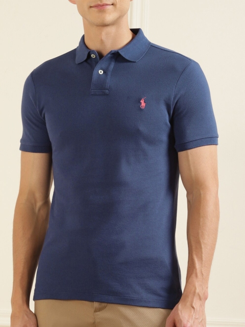 

Polo Ralph Lauren Men Navy Blue Polo Collar Pure Cotton T-shirt