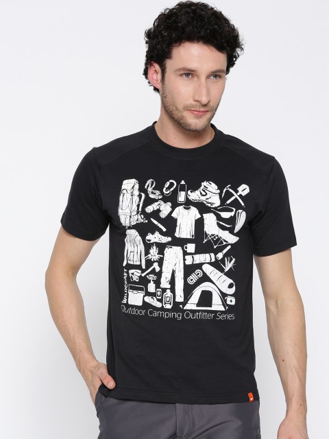 

Wildcraft Men Black & White Printed Camping Crew Equipment T-shirt