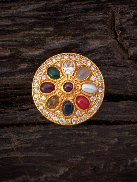 

Kushal's Fashion Jewellery 92.5 Silver Gold-Plated Stone Studded Adjustable Finger Ring