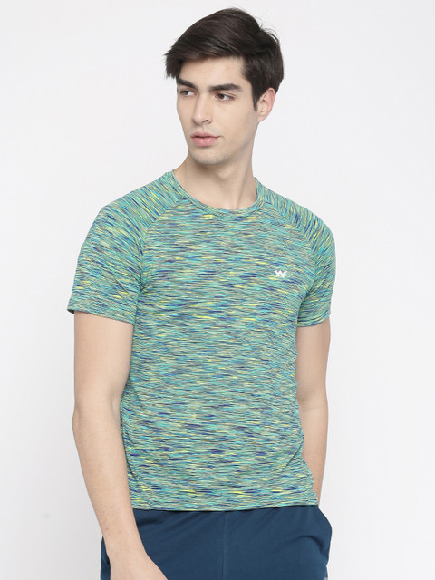 

Wildcraft Men Green & Blue Patterned Round Neck Poly Crew Space Dyed T-shirt