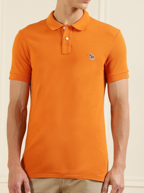 

PS By Paul Smith Men Orange Polo Collar Organic Cotton T-shirt
