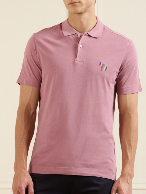 

PS By Paul Smith Men Pink Polo Collar Pure Cotton T-shirt