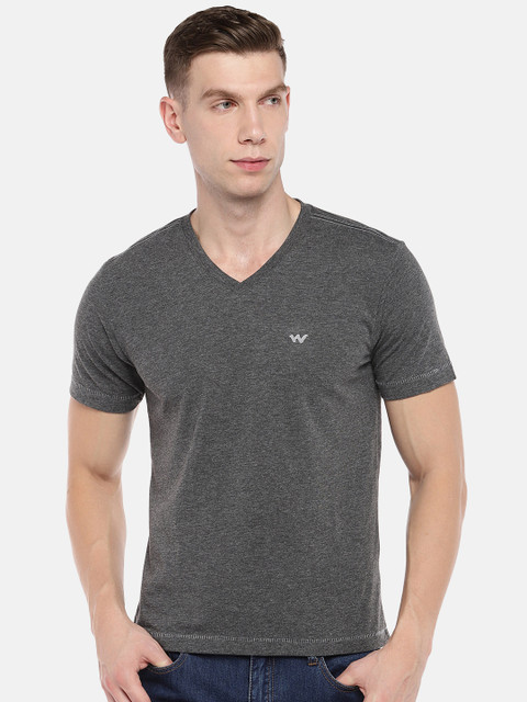 

Wildcraft Men Charcoal Grey Solid V-Neck T-shirt