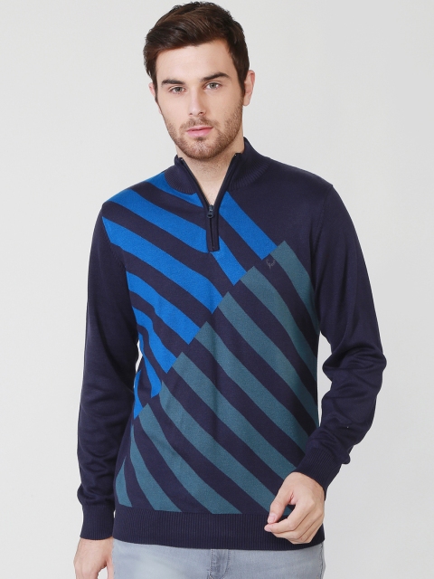 

Allen Solly Men Navy Striped Sweater, Navy blue