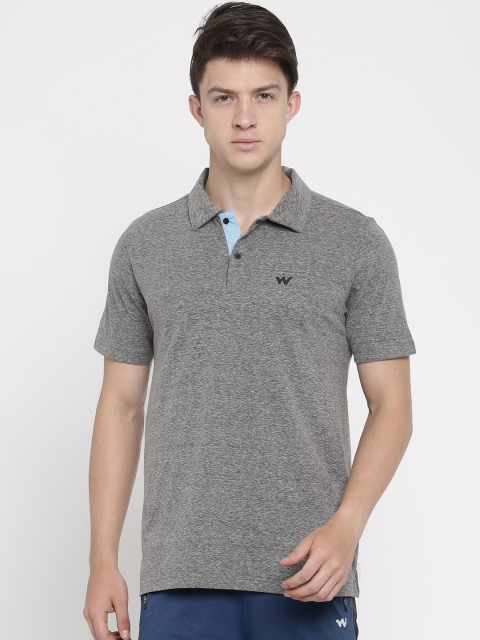 

Wildcraft Men Grey Melange Self-Design Polo Slub T-shirt