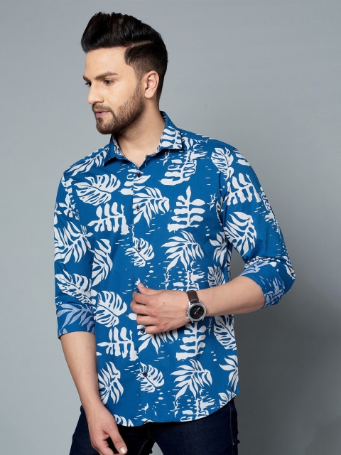

MR KAMEEJ Men Blue Classic Slim Fit Floral Printed Casual Shirt