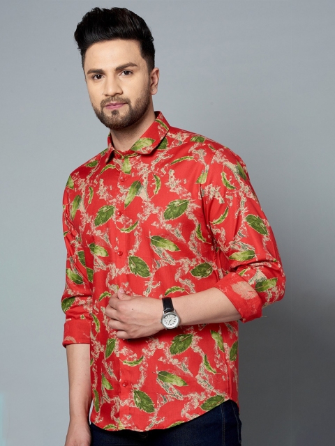 

MR KAMEEJ Men Red Classic Slim Fit Floral Printed Casual Shirt