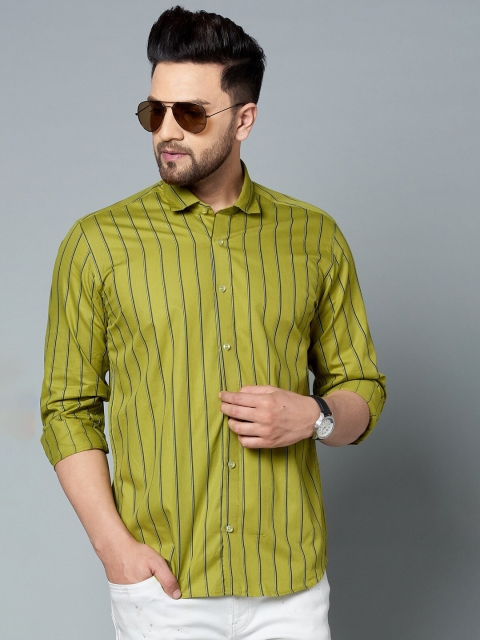 

MR KAMEEJ Men Green Classic Slim Fit Striped Casual Shirt