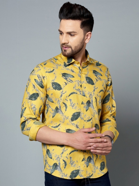 

MR KAMEEJ Men Yellow Classic Slim Fit Printed Cotton Casual Shirt