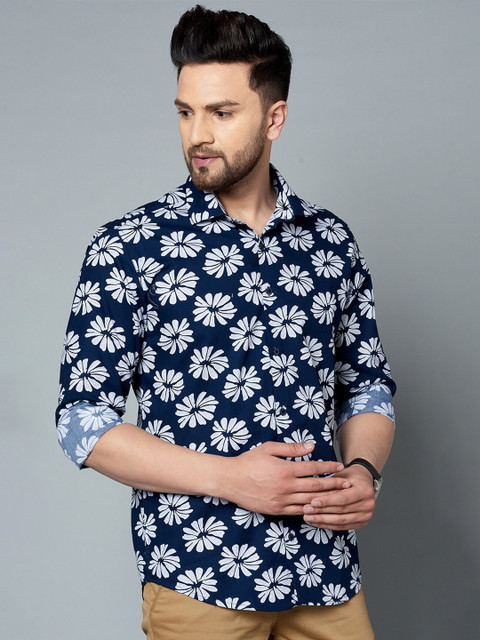 

MR KAMEEJ Men Blue Classic Slim Fit Floral Printed Casual Shirt