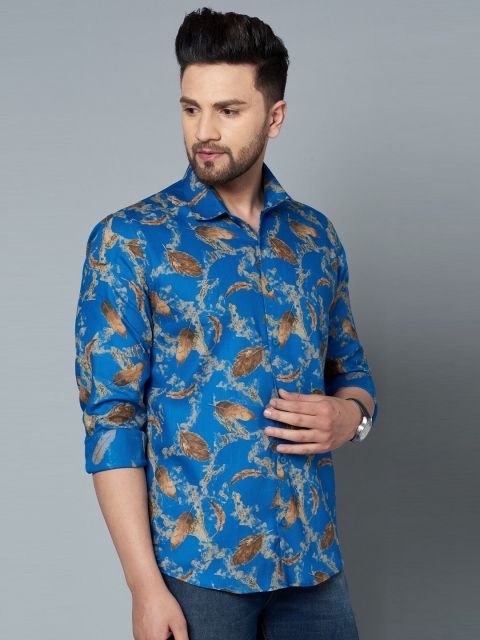 

MR KAMEEJ Men Blue Classic Slim Fit Printed Casual Shirt