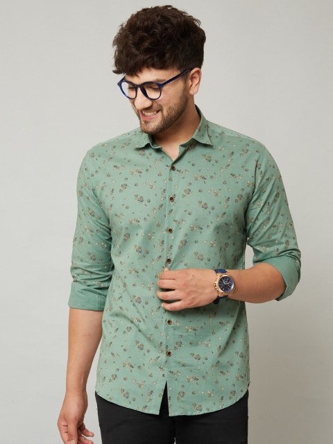 

MR KAMEEJ Men Green Classic Slim Fit Floral Printed Casual Shirt