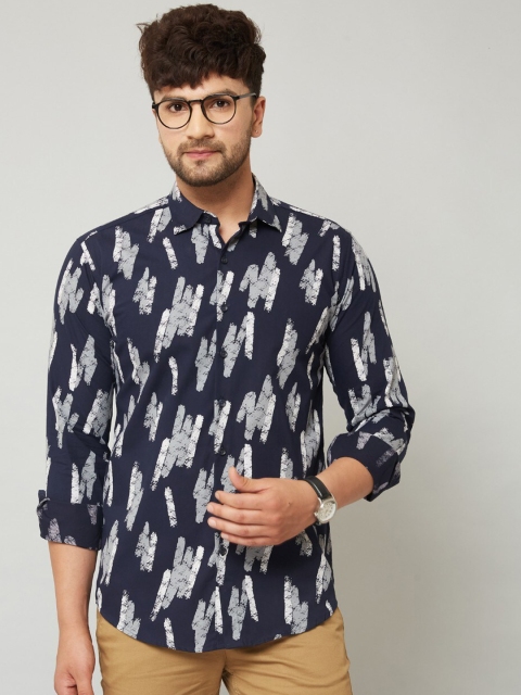 

MR KAMEEJ Men Blue Classic Slim Fit Printed Casual Shirt