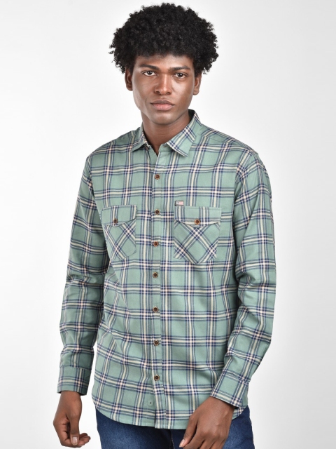 

MR KAMEEJ Men Green Classic Slim Fit Tartan Checks Checked Casual Shirt
