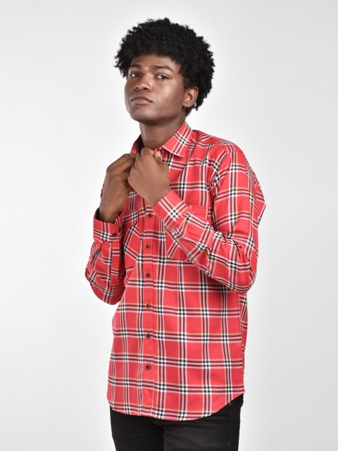 

MR KAMEEJ Men Red Classic Slim Fit Tartan Checks Checked Casual Shirt