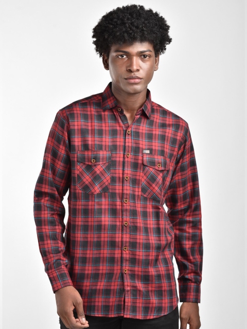 

MR KAMEEJ Men Red Classic Slim Fit Tartan Checks Checked Casual Shirt