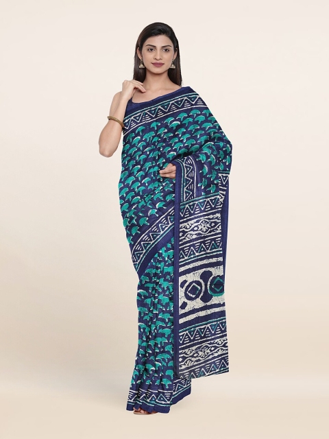 

Pothys Blue & Green Cotton Blend Saree