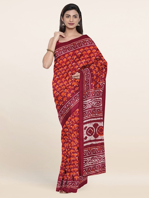 

Pothys Burgundy & Orange Ethnic Motifs Cotton Blend Saree