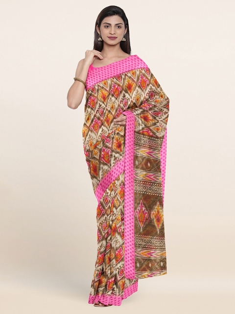 

Pothys Brown & Pink Ethnic Motifs Saree