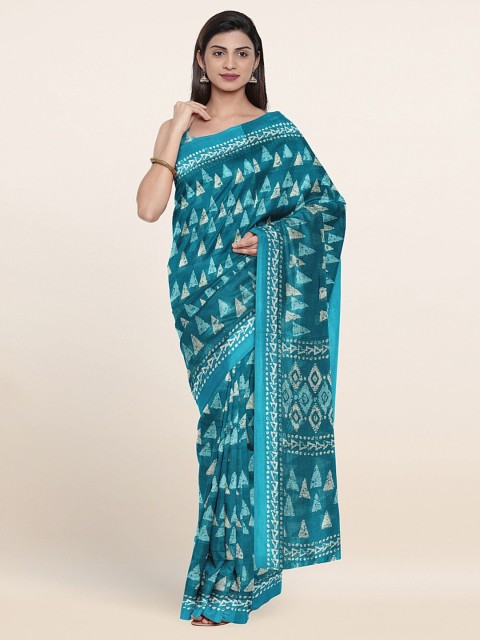 

Pothys Blue & White Batik Cotton Blend Saree