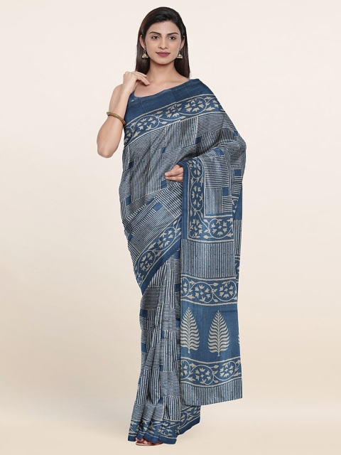 

Pothys Blue & Beige Checked Saree
