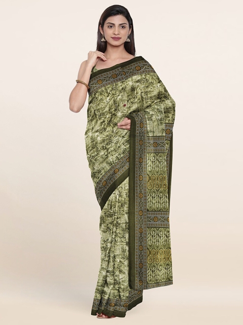 

Pothys Olive Green & White Abstract Printed Saree
