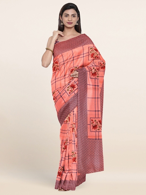 

Pothys Peach-Coloured Floral Saree