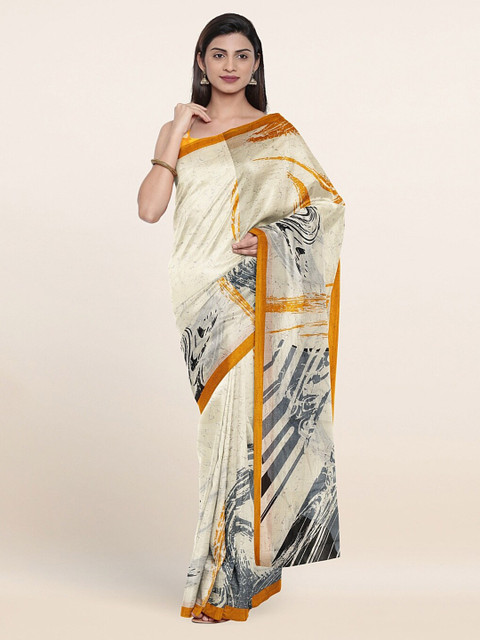 

Pothys Cream-Coloured & Blue Abstract Cotton Blend Saree