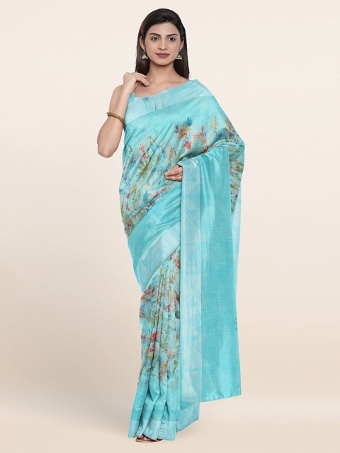 

Pothys Turquoise Blue & Red Floral Cotton Blend Saree