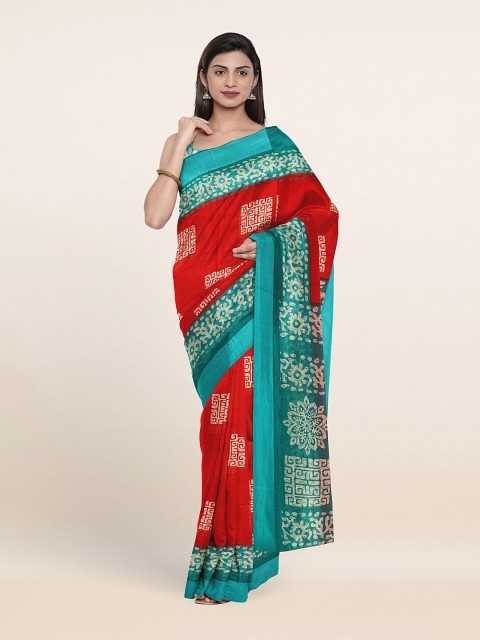 

Pothys Red & Green Ethnic Motifs Saree